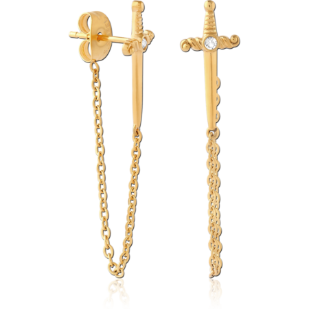 GOLD PVD COATED SURGICAL STEEL JEWELED EAR STUDS PAIR