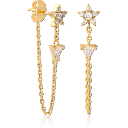 GOLD PVD COATED SURGICAL STEEL JEWELED EAR STUDS PAIR