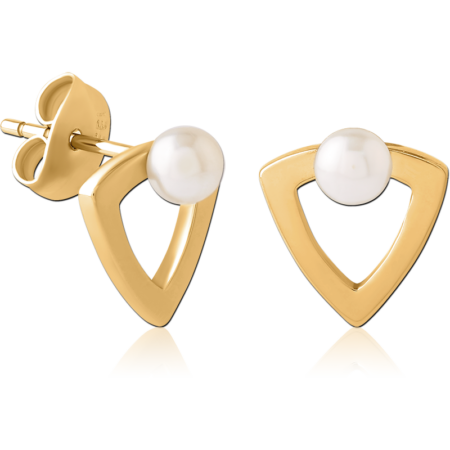 GOLD PVD COATED SURGICAL STEEL EAR STUDS PAIR WITH SYNTATIC PEARL