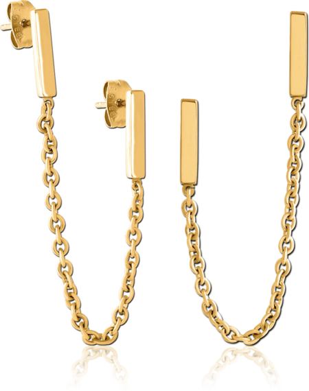 GOLD PVD COATED SURGICAL STEEL EAR STUDS WITH CHAIN