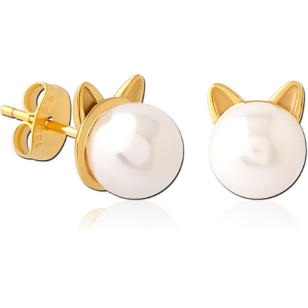 GOLD PVD COATED SURGICAL STEEL EAR STUDS PAIR WITH SYNTATIC PEARL