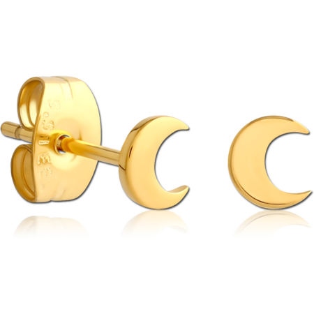 GOLD PVD COATED SURGICAL STEEL EAR STUDS PAIR - CRESCENT MOON