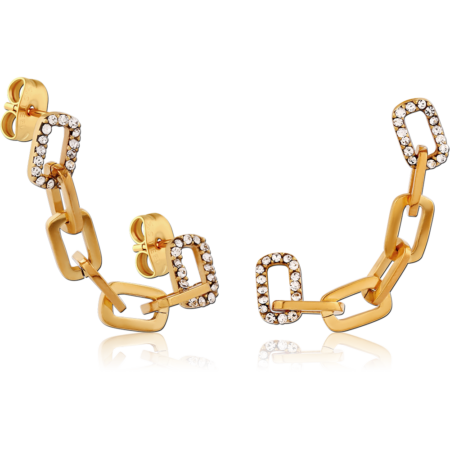 GOLD PVD COATED SURGICAL STEEL EAR STUDS WITH CHAIN