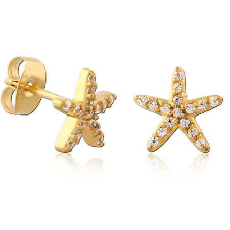 GOLD PVD COATED SURGICAL STEEL JEWELED EAR STUDS PAIR