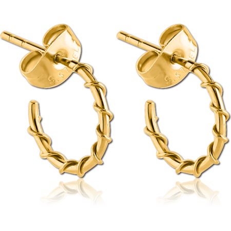 GOLD PVD COATED SURGICAL STEEL EAR STUDS PAIR - WIRE ON HOOP