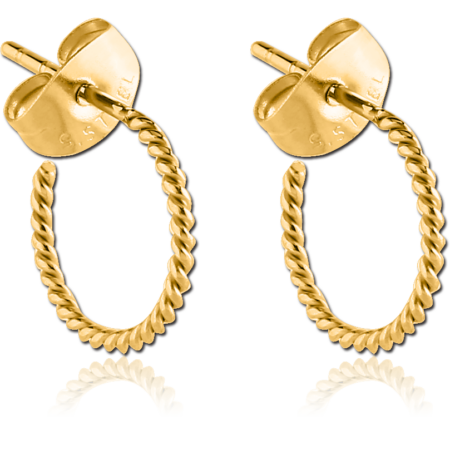 GOLD PVD COATED SURGICAL STEEL EAR STUDS PAIR - TWIST HOOP