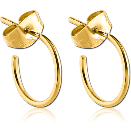GOLD PVD COATED SURGICAL STEEL EAR STUDS PAIR - HOOP