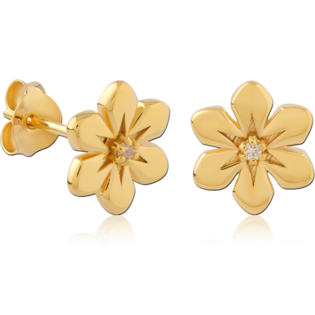 STERLING SILVER 925 GOLD PLATED JEWELED EAR STUDS PAIR