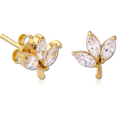 STERLING SILVER 925 GOLD PLATED JEWELED EAR STUDS PAIR