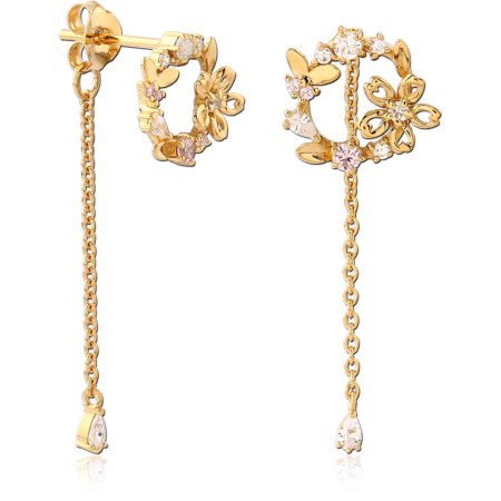 STERLING SILVER 925 GOLD PLATED JEWELED EAR STUDS PAIR