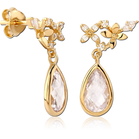 STERLING SILVER 925 GOLD PLATED JEWELED EAR STUDS PAIR