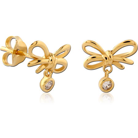 STERLING SILVER 925 GOLD PLATED JEWELED EAR STUDS PAIR