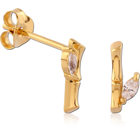 STERLING SILVER 925 GOLD PLATED JEWELED EAR STUDS PAIR