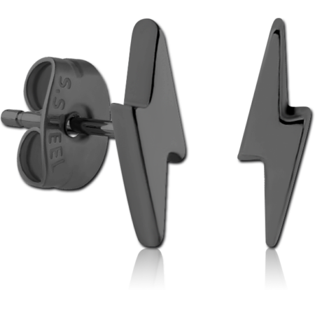HEMETITE PVD COATED SURGICAL STEEL EAR STUDS PAIR - LIGHTNING
