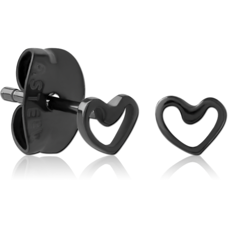 HEMETITE PVD COATED SURGICAL STEEL EAR STUDS PAIR - HEART