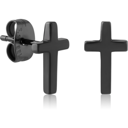 HEMETITE PVD COATED SURGICAL STEEL EAR STUDS PAIR - CROSS