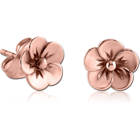 ROSE GOLD PVD COATED SURGICAL STEEL EAR STUDS PAIR - FLOWER