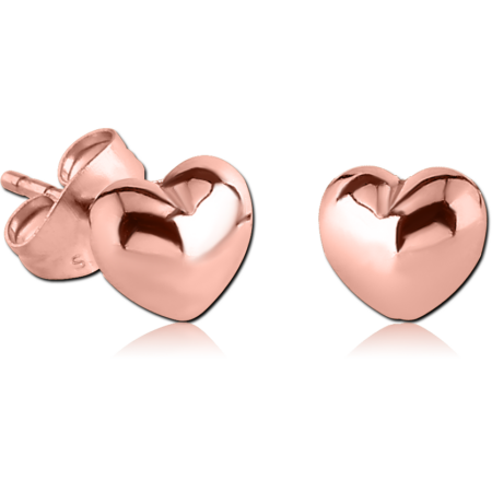 ROSE GOLD PVD COATED SURGICAL STEEL EAR STUDS PAIR - HEART