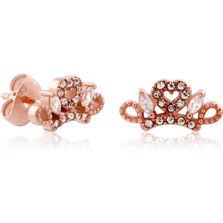 ROSE GOLD PVD COATED SURGICAL STEEL JEWELED EAR STUDS PAIR