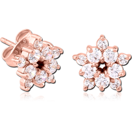 ROSE GOLD PVD COATED SURGICAL STEEL JEWELED EAR STUDS PAIR - FLOWER