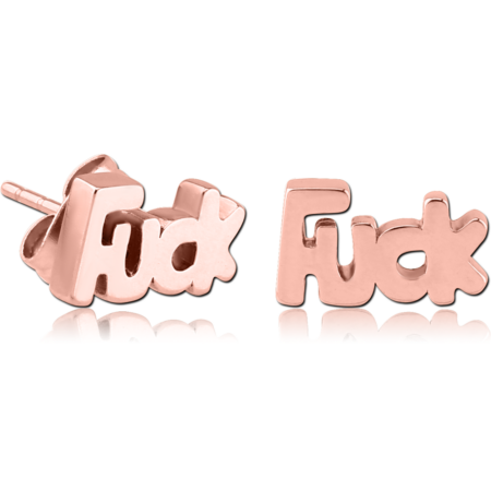 ROSE GOLD PVD COATED SURGICAL STEEL EAR STUDS PAIR - FUCK