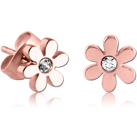 ROSE GOLD PVD COATED SURGICAL STEEL JEWELED EAR STUDS PAIR - FLOWER