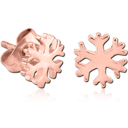ROSE GOLD PVD COATED SURGICAL STEEL EAR STUDS PAIR - SNOWFLAKE