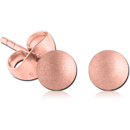 ROSE GOLD PVD COATED SURGICAL STEEL EAR STUDS PAIR - SANDBLAST BALL 4MM