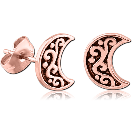 ROSE GOLD PVD COATED SURGICAL STEEL EAR STUDS PAIR-MOON