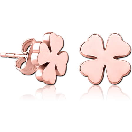ROSE GOLD PVD COATED SURGICAL STEEL EAR STUDS - SHAMROCK