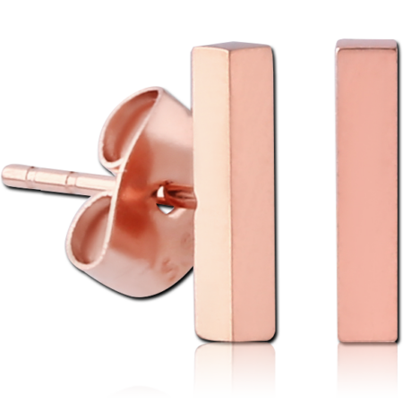 ROSE GOLD PVD COATED SURGICAL STEEL EAR STUDS PAIR - BAR