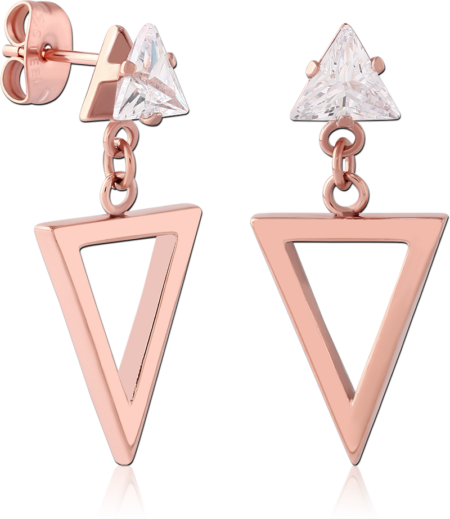 ROSE GOLD PVD COATED SURGICAL STEEL JEWELED CHAIN EAR STUDS PAIR