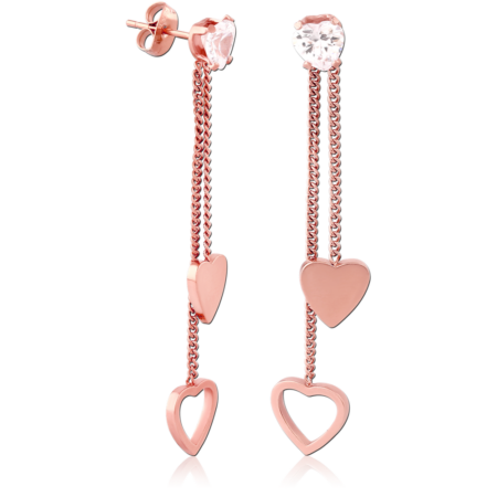 ROSE GOLD PVD COATED SURGICAL STEEL JEWELED CHAIN EAR STUDS PAIR