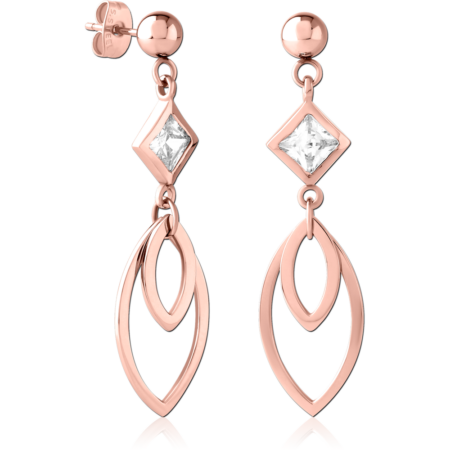 ROSE GOLD PVD COTED SURGICAL STEEL JEWELED EAR STUDS PAIR