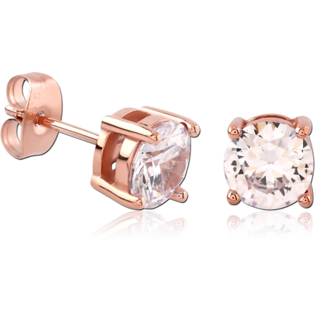 ROSE GOLD PVD COATED SURGICAL STEEL JEWELED EAR STUDS PAIR