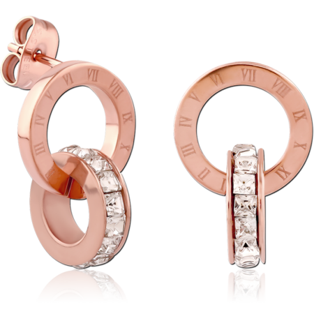 ROSE GOLD PVD COATD SURGICAL STEEL JEWELED EAR STUDS PAIR