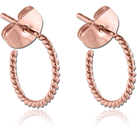 ROSE GOLD PVD COATED SURGICAL STEEL EAR STUDS PAIR - TWIST HOOP
