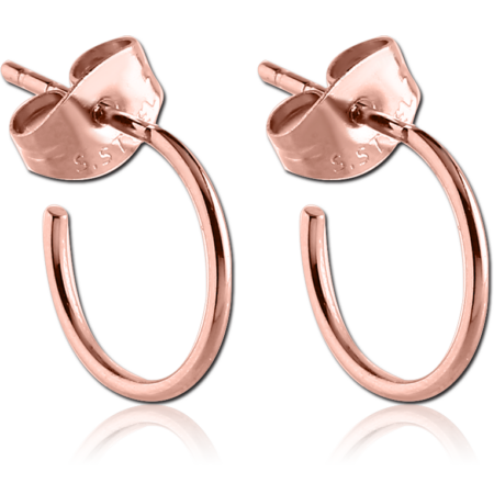 ROSE GOLD PVD COATED SURGICAL STEEL EAR STUDS PAIR - HOOP