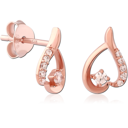 STERLING SILVER 925 ROSE GOLD PLATED JEWELED EAR STUDS PAIR