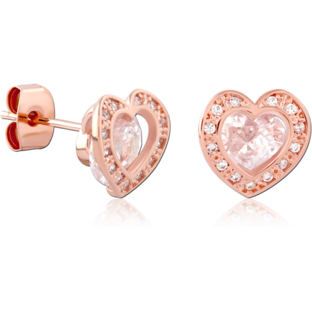 STERLING SILVER 925 ROSE GOLD PLATED JEWELED EAR STUDS PAIR