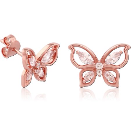 STERLING SILVER 925 ROSE GOLD PLATED JEWELED EAR STUDS PAIR