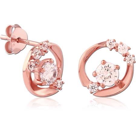 STERLING SILVER 925 ROSE GOLD PLATED JEWELED EAR STUDS PAIR