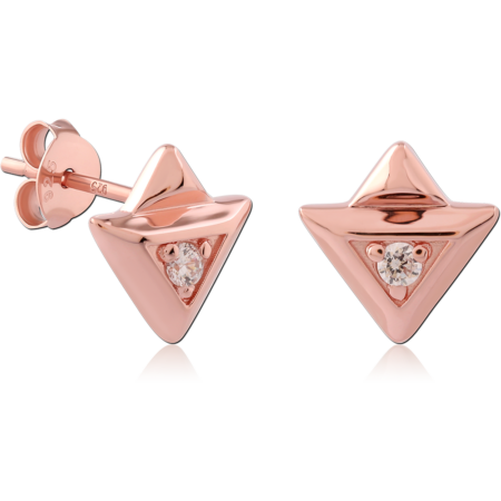 STERLING SILVER 925 ROSE GOLD PLATED JEWELED EAR STUDS PAIR