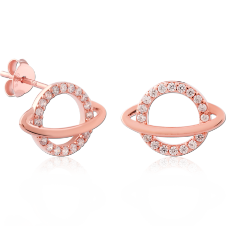 STERLING SILVER 925 ROSE GOLD PLATED JEWELED EAR STUDS PAIR