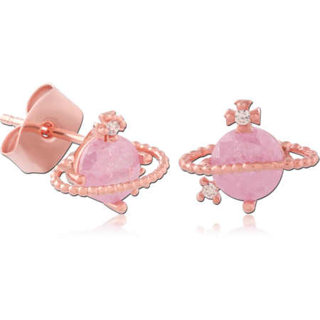 STERLING SILVER 925 ROSE GOLD PLATED JEWELED EAR STUDS PAIR