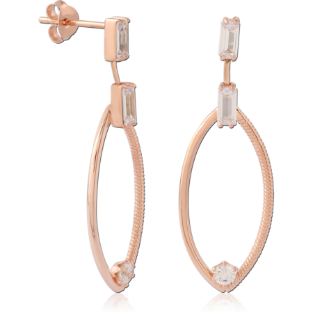 STERLING SILVER 925 ROSE GOLD PLATED JEWELED EAR STUDS PAIR - FLOWER