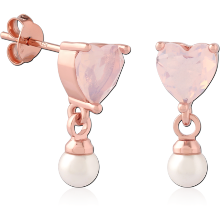 STERLING SILVER 925 ROSE GOLD PLATED JEWELED EAR STUDS PAIR