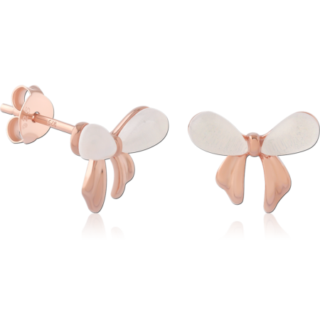 STERLING SILVER 925 ROSE GOLD PLATED JEWELED EAR STUDS PAIR