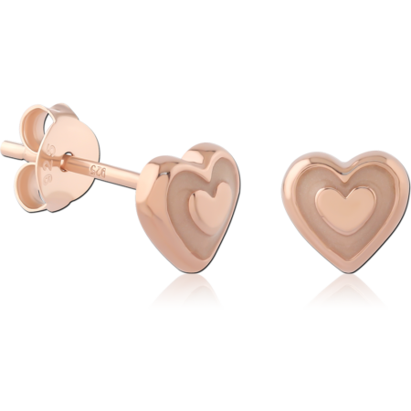 STERLING SILVER 925 ROSE GOLD PLATED JEWELED EAR STUDS PAIR