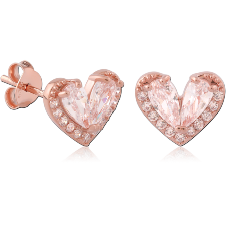 STERLING SILVER 925 ROSE GOLD PLATED JEWELED EAR STUDS PAIR